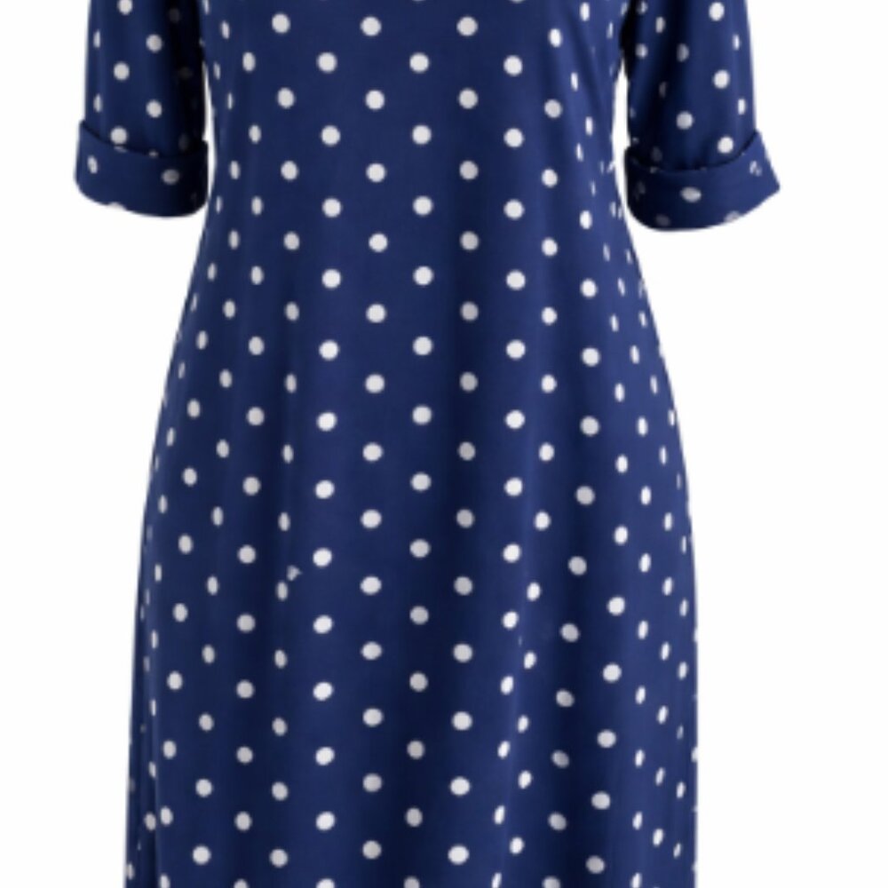 Karen Scott Navy Blue Polka Dot Dress – Size Large – NWOT - Picture 4 of 8